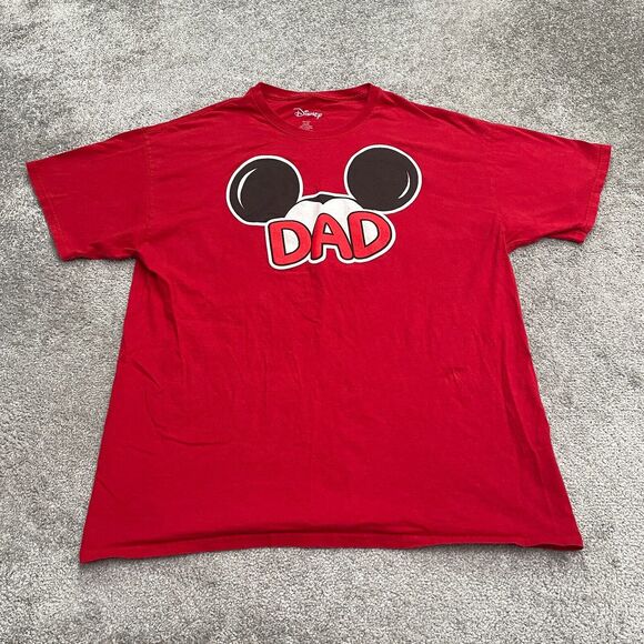 Disney Mickey Mouse Graphic T-Shirt Mens XL Red Crew Neck Cotton Casual Dad Tee - Picture 1 of 8